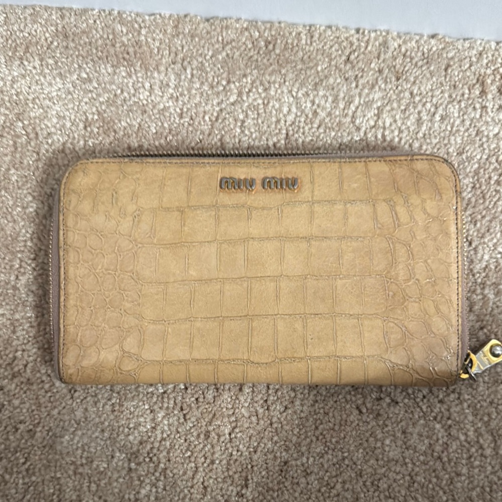 Miu Miu Tan Croc Embossed Wallet